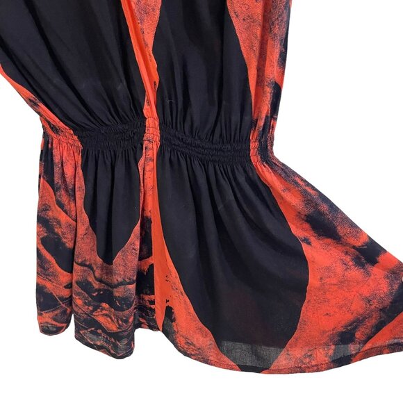 Luna May Handmade Black & Orange Abstract Print Rayon V-Neck Mini Dress Size S - Picture 6 of 8